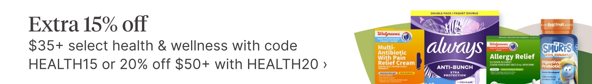 Extra 15% off $35+ select health & wellness with code HEALTH15 or 20% off $50+ with HEALTH20.