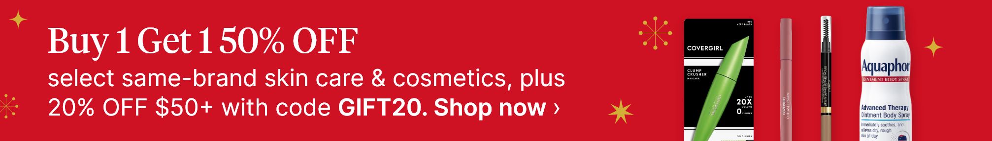 Buy 1 Get 1 50% OFF select same-brand skin care & cosmetics, plus 20% OFF $50+ with code GIFT20. Shop now.